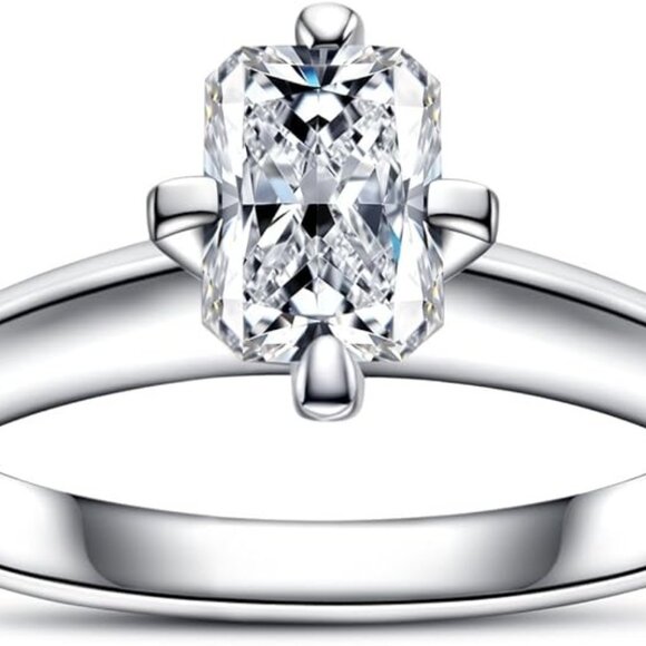 1.0cttw Radiant Cut Moissanite D Color VVS1 Clarity Silver Wedding Ring - Picture 2 of 6